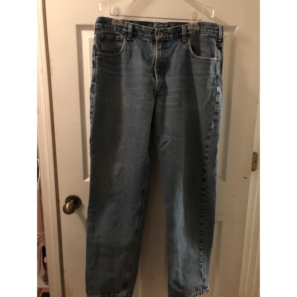 Carhartt Blue Jeans Relaxed Fit Men's Sz 38x34 Distressed Denim Logo Workwear
